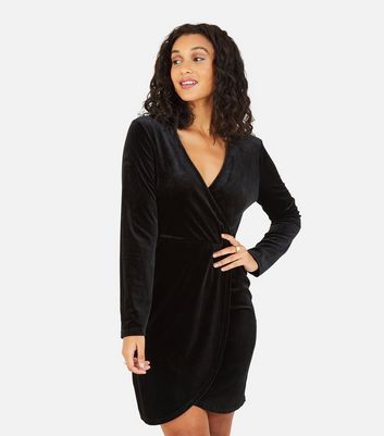 Mela Black Velvet Wrap Mini Dress | New Look